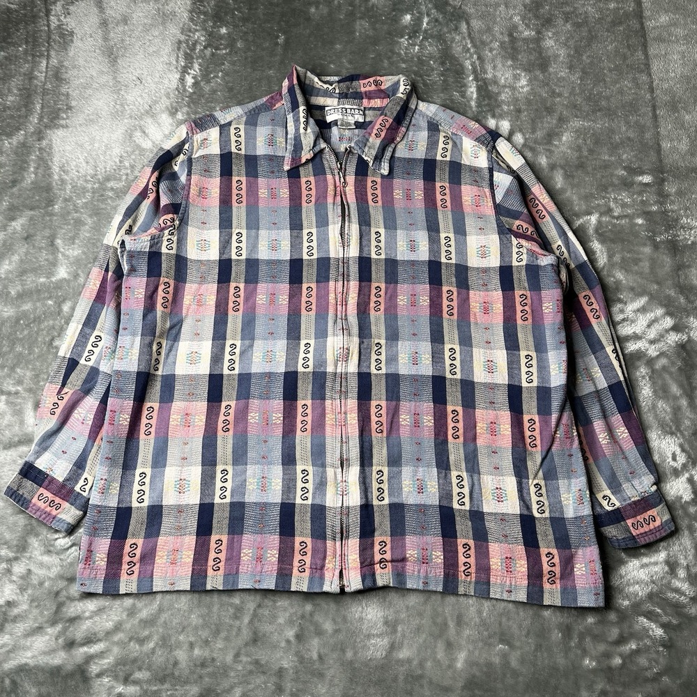 Dressbarn Jacket Women 2X Cotton Plaid Zip-Up Denim Collar Cintage Cottage Core
